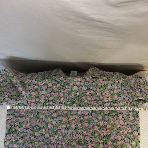 Vintage 5 Saisons Floral Short Sleeves Blouse w/ Collar - Size M - Picture 10 of 12
